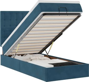 vidaXL Ottomán ágykeret matracokkal sötétkék 100x200cm bársony