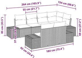 Kerti Kanapé Szett 7 pcs Barna és krémszínű Poli rattan