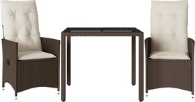 vidaXL 3 részes barna polyrattan bisztrógarnitúra párnákkal