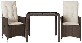vidaXL 3 részes barna polyrattan bisztrógarnitúra párnákkal