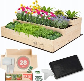 Magasított ágyás zöldséges fa emeletes virágtartó 36x120x90 öko