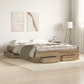 fiókos ágykeret Műanyag tölgy Szerelt fa 160 x 200 cm Tárolás