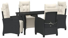 vidaXL Kert étkező szett párnával 5 pcs Fekete polirattan