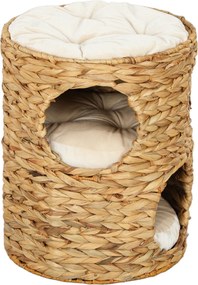 PawHut Kaparófa, 50 cm Magas Macska Torony 2 Barlanggal, Párnás Kaparófa, Vízitökből Készült Macska Torony, 3,5 kg-os Macskák Számára, Világos Barna |