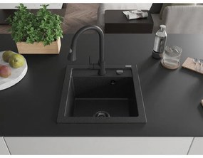 Mexen Vito, 1 kamrás gránit mosogató 490x520x210 mm és Elia mosogató csaptelep, fekete-ezüst metál, 6503-73-670101-70-B