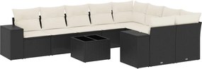 vidaXL 10 részes fekete polyrattan kerti ülőgarnitúra párnákkal