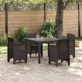 5 Részes Kerti Étkező Szett Barna Poly Rattan