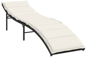 fekete polyrattan napozóágy párnával 55x199x50 cm