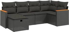 vidaXL 6 részes fekete polyrattan kerti ülőgarnitúra párnákkal