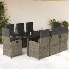 9 részes szürke polyrattan kerti étkezőgarnitúra párnával