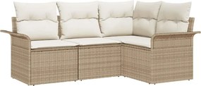 vidaXL Kerti Kanapé Szett tárolóval 4 pcs Bézs polirattan