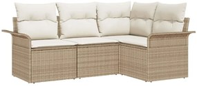 vidaXL Kerti Kanapé Szett tárolóval 4 pcs Bézs polirattan