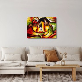 Kép - olajfestmény, absztrakt arcok (üvegen) (70x50 cm)