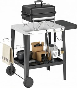 Outsunny rozsdamentes acél konyhai és BBQ kocsi kerekekkel, összecsukható oldallappal, törlőpapír- és törölközőtartóval — fekete (115 x 67,5 x 80,5 cm