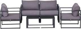 Outsunny Négydarabos Kerti Bútor Szett, Ülőgarnitúra, Kétfős Kanapé Üléspárnákkal, Tárolós Asztal, Poliészter, Szürke, 138 x 69 x 63 cm | Aosom