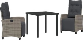 vidaXL Kert étkező szett párnával 3 pcs Szürke polirattan