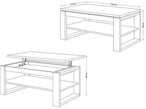 NEA konferenciás asztal emelhető lappal, polccal, szürke beton/fehér