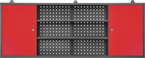 Függesztett műhelyszekrény perforált táblával, antracit-piros, 1600x600x200 mm: LEO