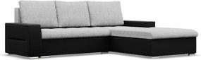 Toronto sarokkanapé, 2 ágyneműtartóval, fonott + műbőr, jobboldali, szürke - fekete