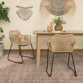 HOMCOM 2 db Étkezőszék Konyhai Szék Rattan Design Bohém Stílus Acél Alap 56 x 59 x 74 cm | Aosom