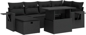 vidaXL 7 részes fekete polyrattan kerti ülőgarnitúra párnával