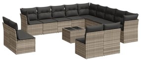 14 részes világosszürke polyrattan kerti ülőgarnitúra párnával