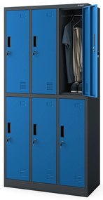 Fémöltözőszekrény – IGOR 6 ajtós szekrény, 900 x 1850 x 450 mm, antracit-kék