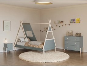 Szürkészöld borovi fenyő házikó alakú gyerekágy ágyráccsal 90x200 cm Enola – Marckeric