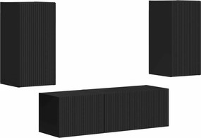 vidaXL TV falit kabinet szett Falra szerelhető 4 pcs Fekete Faanyag