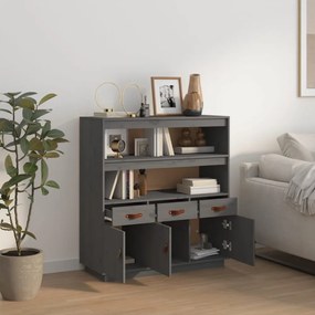 szürke tömör fenyőfa magasszekrény 100 x 40 x 108,5 cm