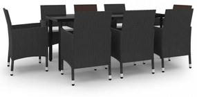 9 részes polyrattan és üveg kerti étkezőgarnitúra párnákkal