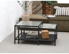 Fekete üveg dohányzóasztal szett 2 db-os 60x60 cm Bronco – Unique Furniture