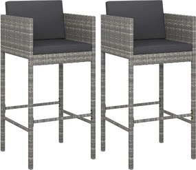 vidaXL 2 db szürke polyrattan bárszék párnával
