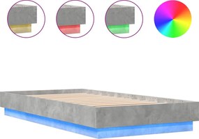 vidaXL betonszürke ágykeret LED-világítással 75x190 cm