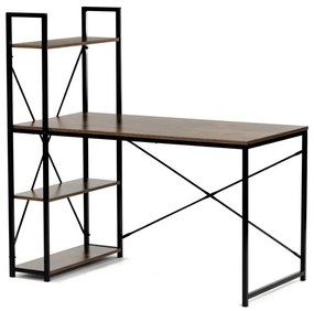 Birou cu raft, MDF, decor lemn vechi, metal negru