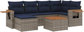 vidaXL 7 részes szürke polyrattan kerti ülőgarnitúra párnákkal