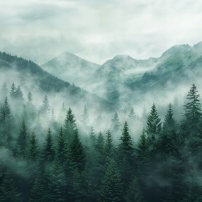 Vászonkép Canvas Hegyi Erdő Köd Nyugalom Rejtély Táj 80x80