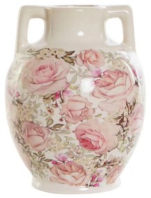 Fehér virágos Shabby Chic kerámia váza 22.5 cm