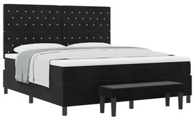 Box Spring Ágy Mattal és Pad Fekete 180x200 cm Bársony
