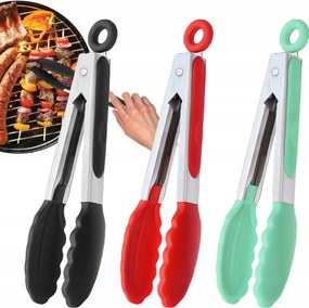 3X Konyhai Fogó szilikon húshoz rozsdamentes acél hosszú 27 cm