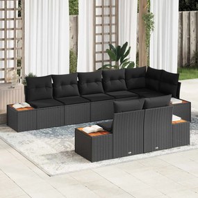 vidaXL Kerti Kanapé Szett párnával tárolóval 8 pcs Fekete Polyrattan
