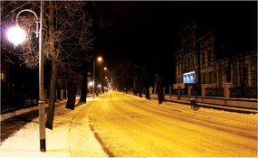 Fotótapéta Téli utca éjszaka hó lámpák fák vinil 368x254 +ragasztó