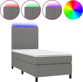 vidaXL sötétszürke szövet rugós és LED-es ágy matraccal 90x200 cm