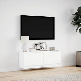 fehér falra szerelhető TV-szekrény LED-lámpákkal 100x31x35 cm