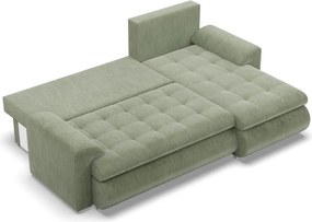 Tokio sarokkanapé, 2 ágyneműtartóval, kordbársony, jobboldali, zöld