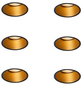6 darabos modern beépíthető spotlámpa szett fekete arannyal GU10 50mm IP44 - Dept