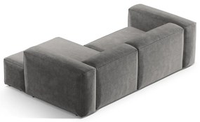 Világosszürke kordbársony sarokkanapé (jobb oldali-heverő résszel) Bergano – Cosmopolitan Design