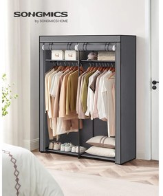 Ruhatároló szervező, mobil szövet ruhásszekrény akasztókkal 140 x 43 x 174 cm, szürke