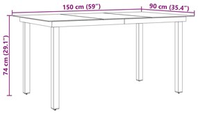 fekete alumínium és üveg kerti asztal 150 x 90 x 74 cm