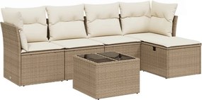 vidaXL 6 részes bézs polyrattan kerti ülőgarnitúra párnával